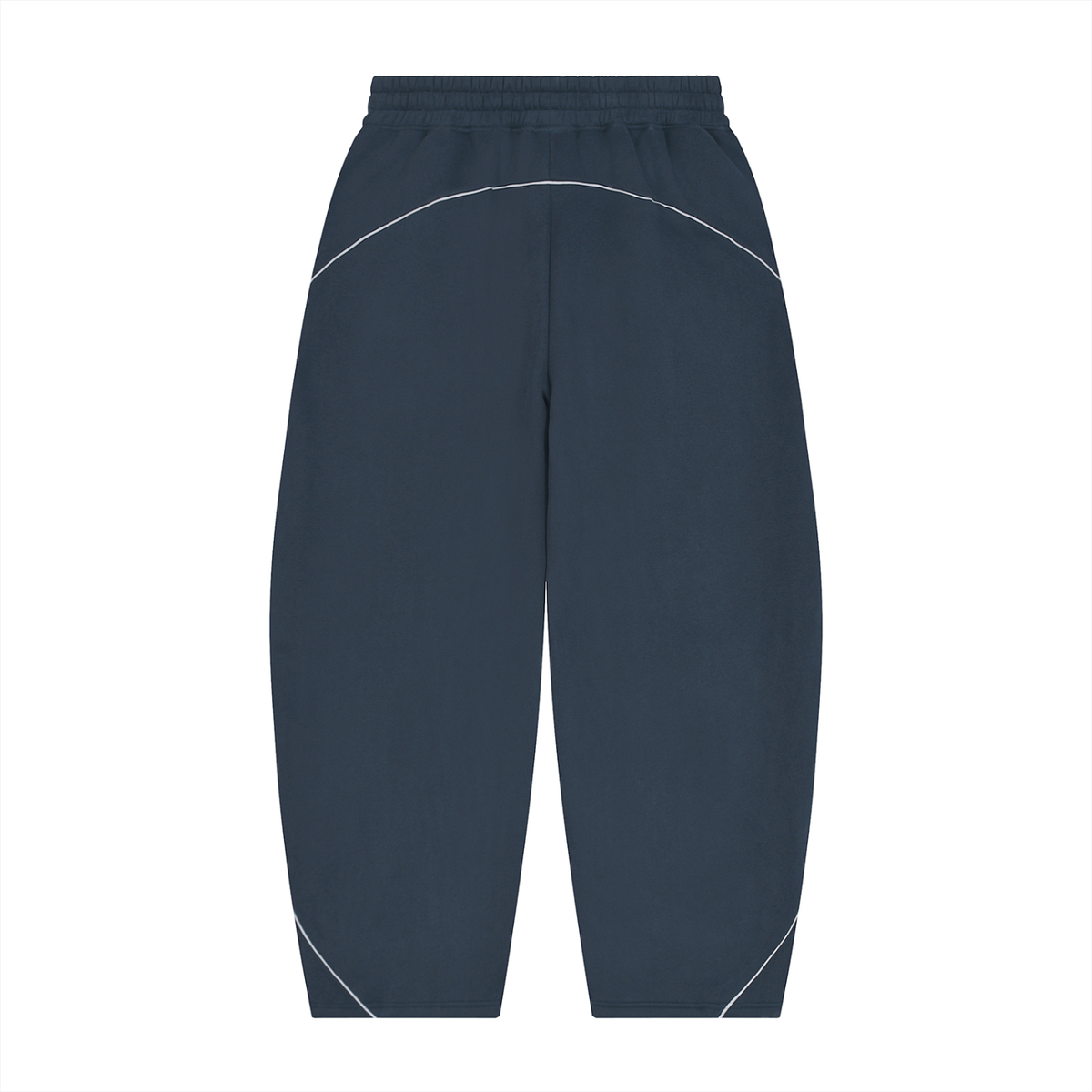 Navy blue piping sweatpants, back view