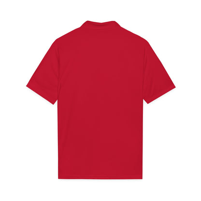 True red performance golf polo, back view