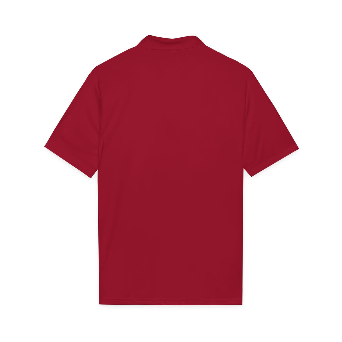 Deep red performance golf polo, back view