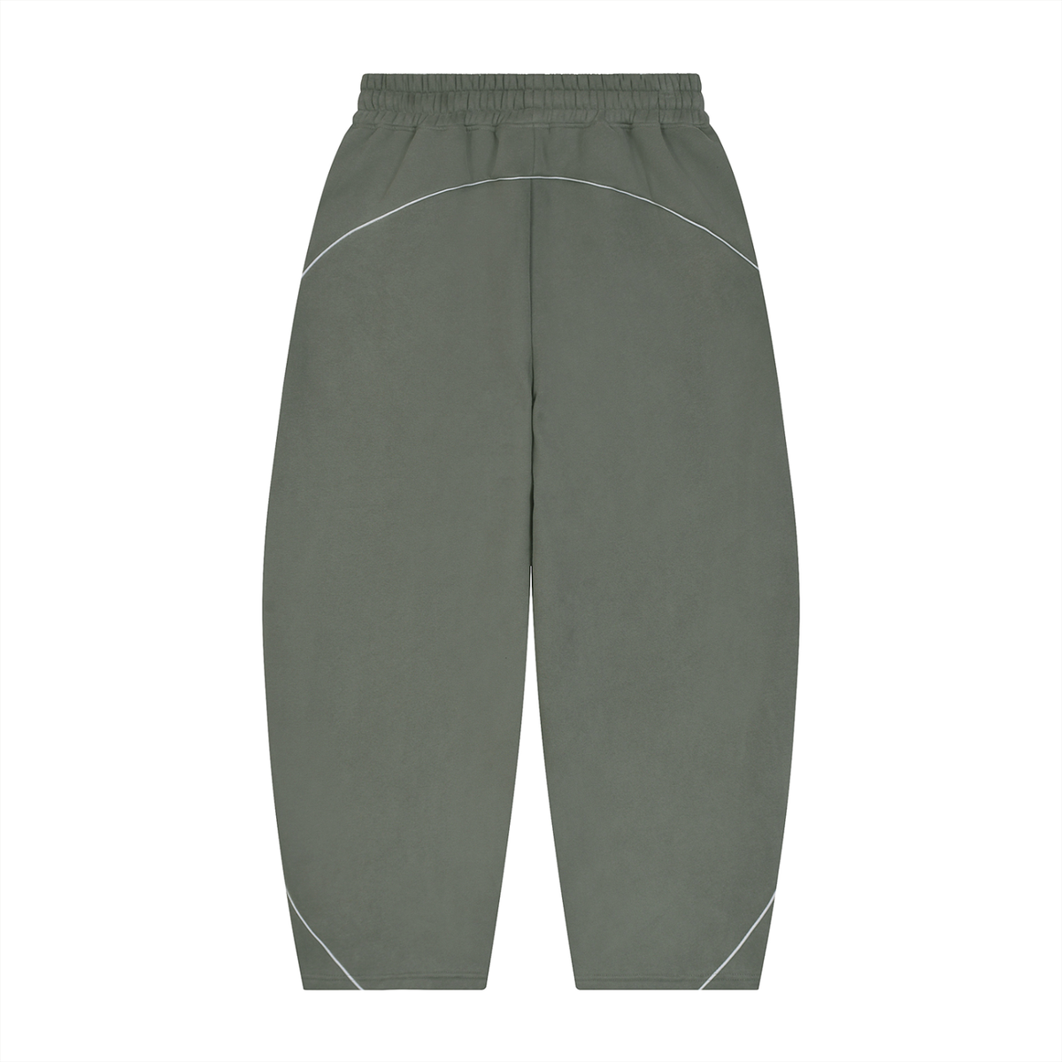 Medium gray piping sweatpants, back view