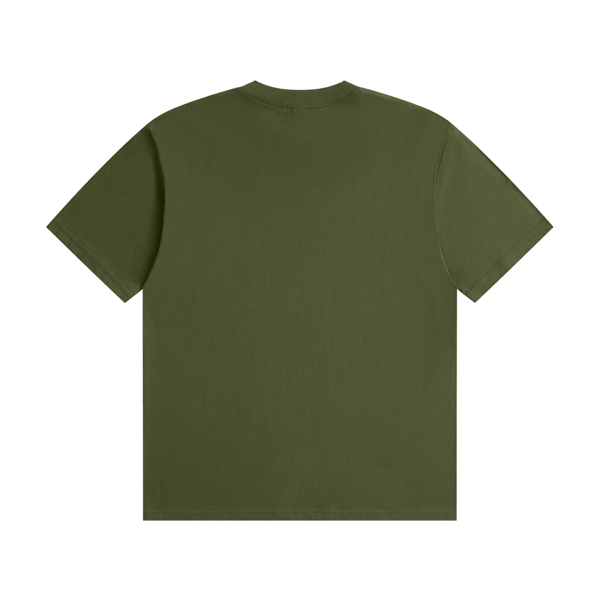 Army green cotton tee, back view