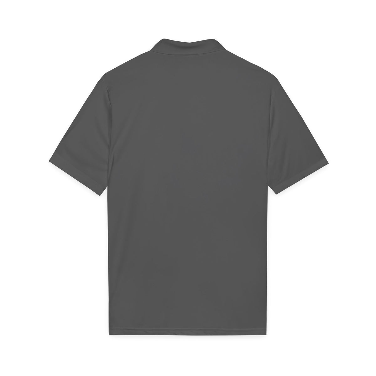 Iron grey performance golf polo, back view