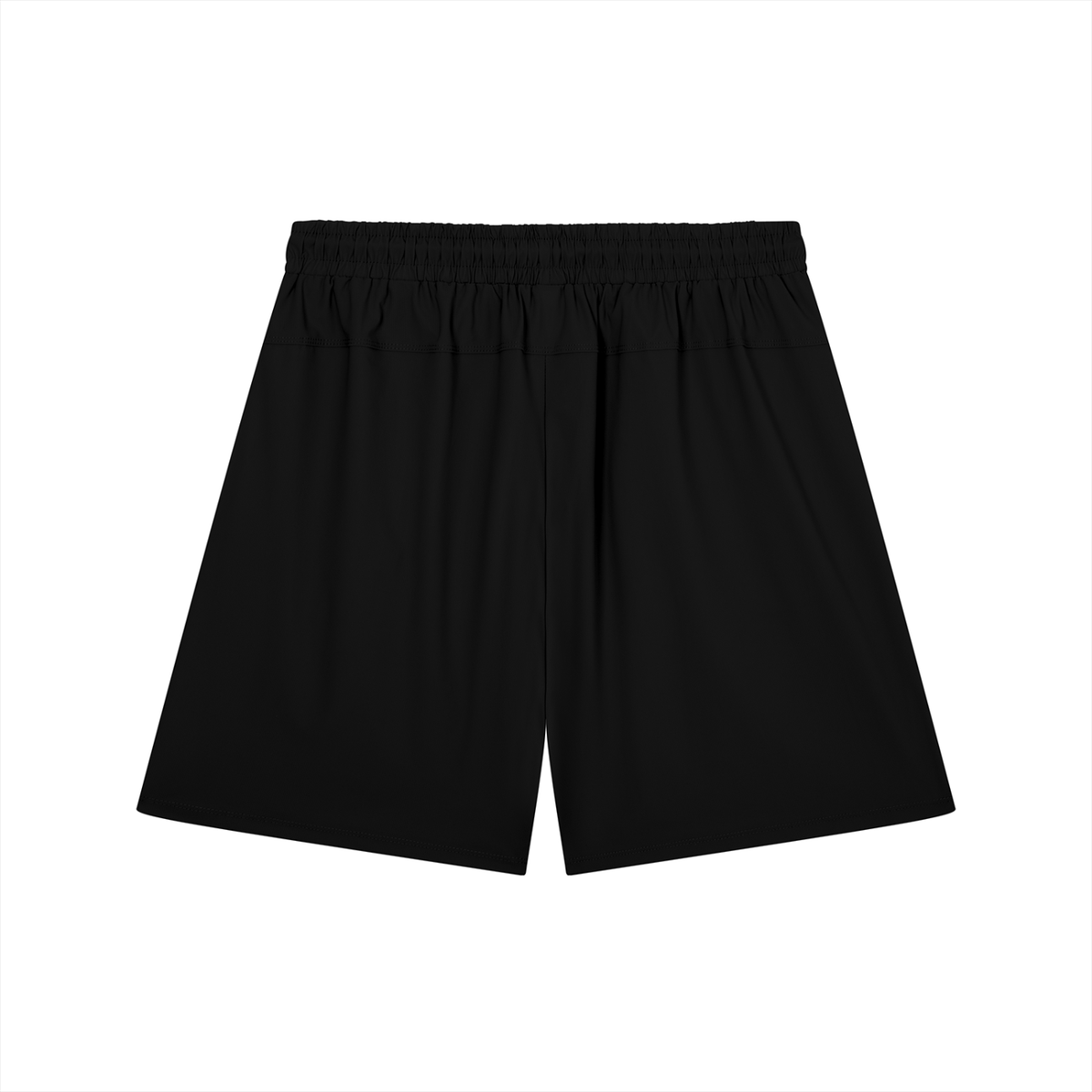 Black stretch shorts, back view