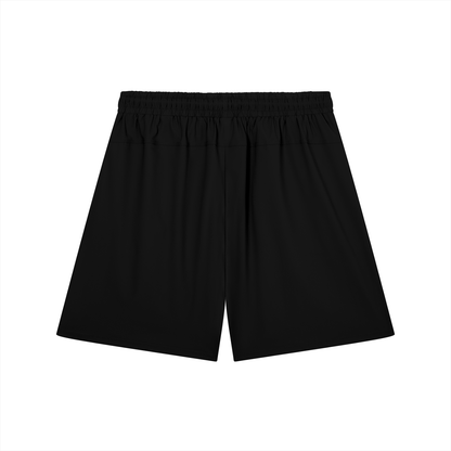 Black stretch shorts, back view