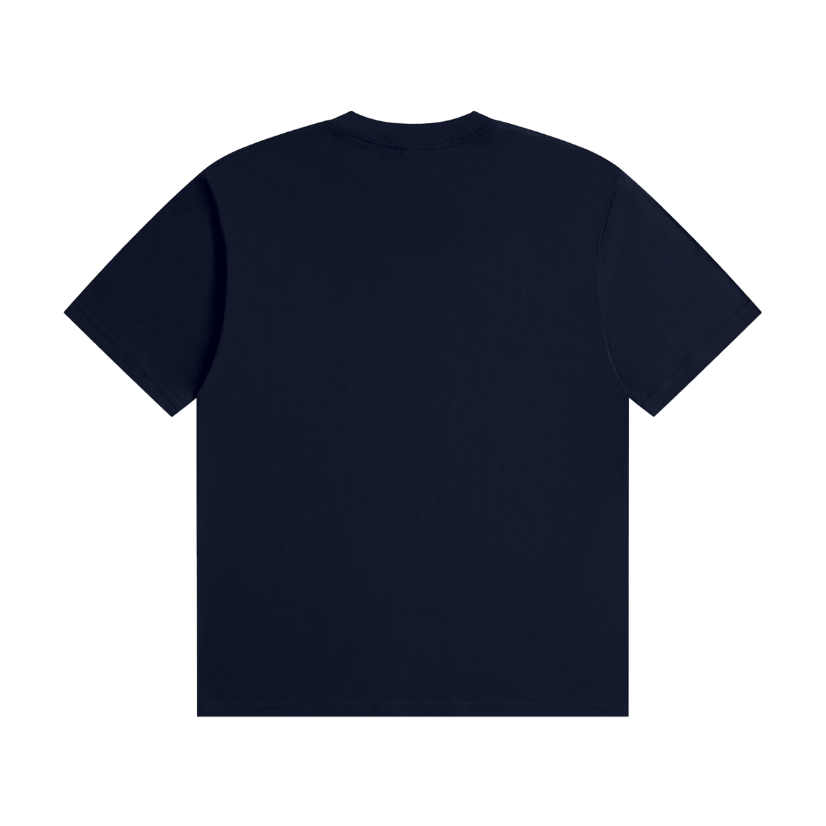 Navy blue cotton tee, back view