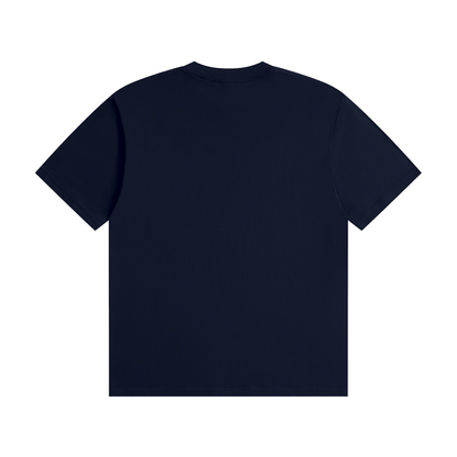 Navy blue cotton tee, back view