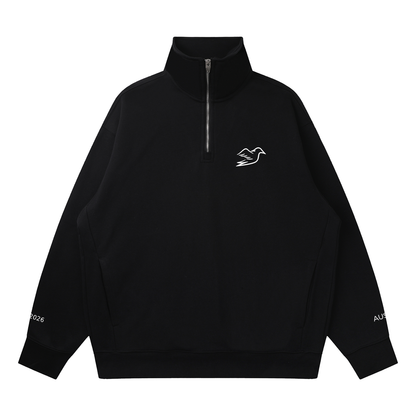 Black 3/4 zip with Auspex bird on the chest, front view