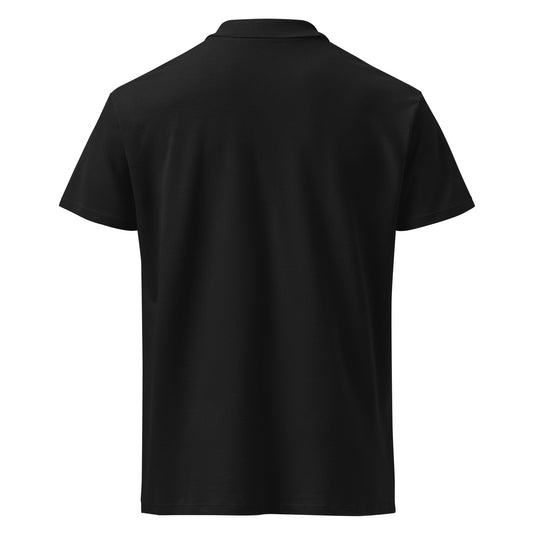 black polo on a white background, back view