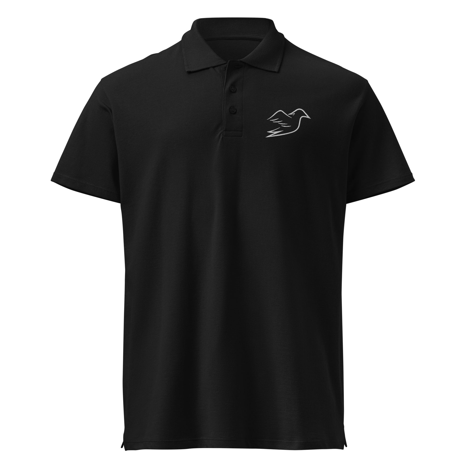 black polo on a white background, front view