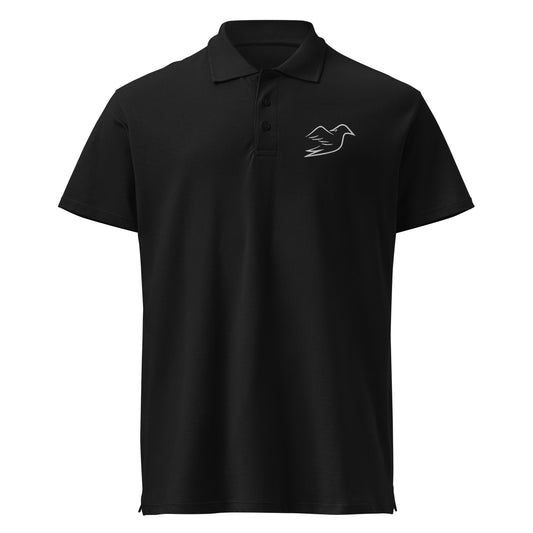 black polo on a white background, front view