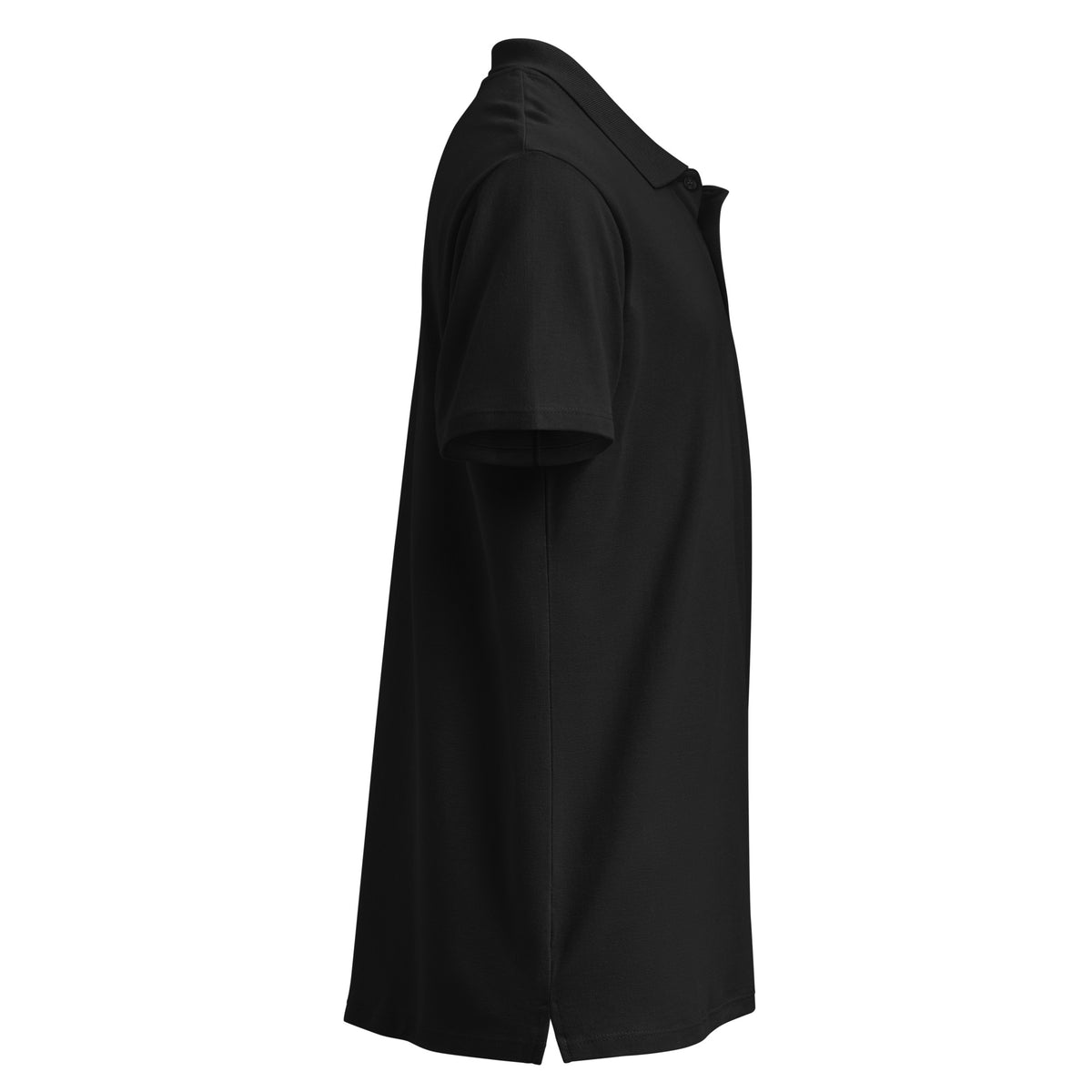 black polo on a white background, right view