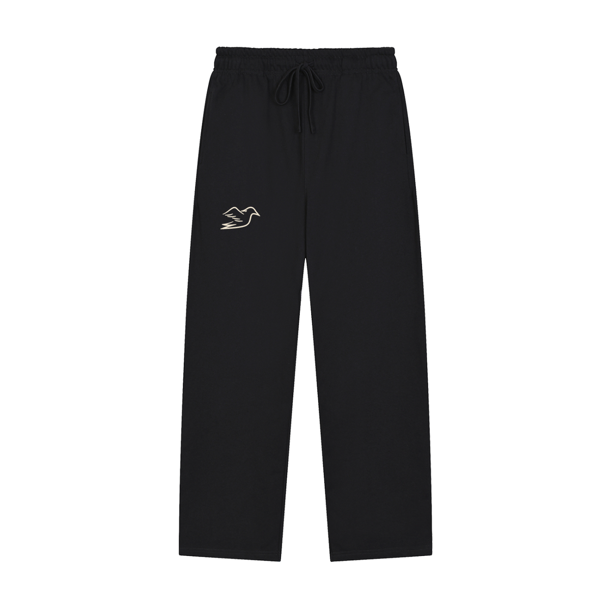 Black heavyweight pants with Auspex bird at the hip, front view