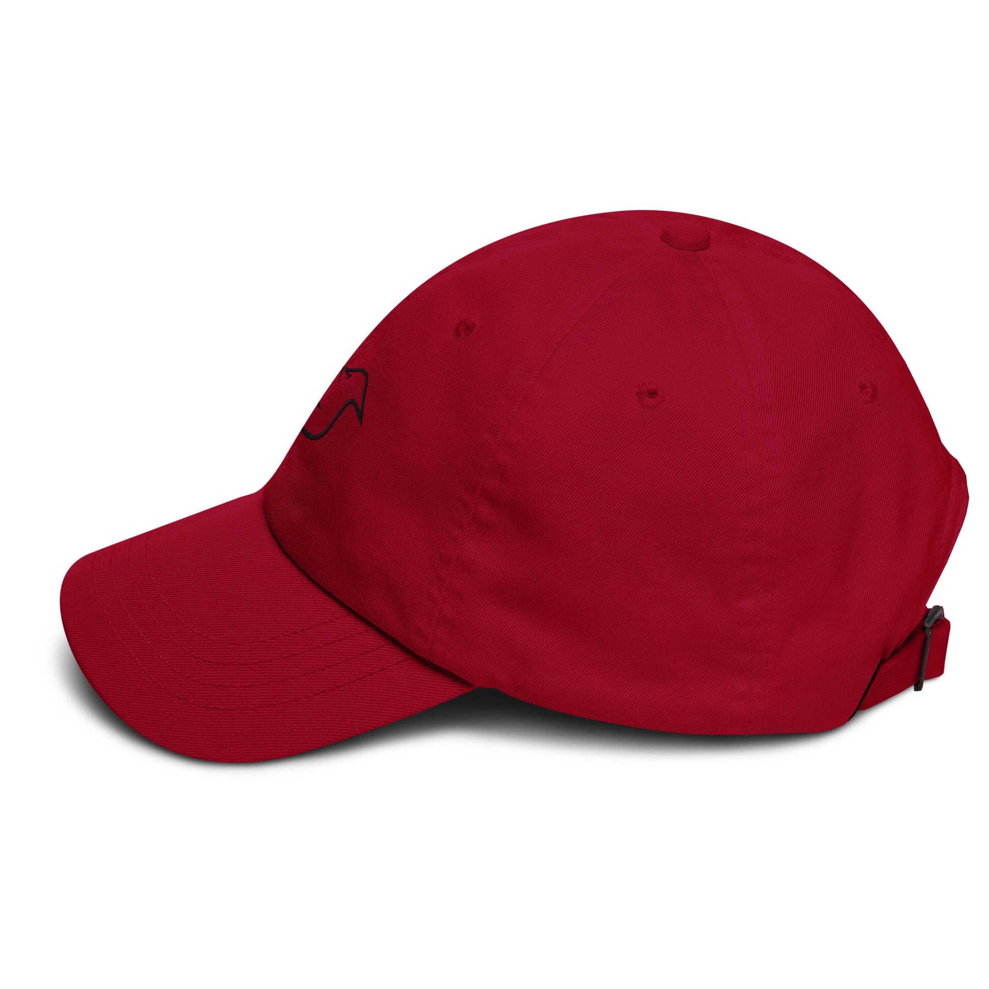 cranberry cap on a white background, left view