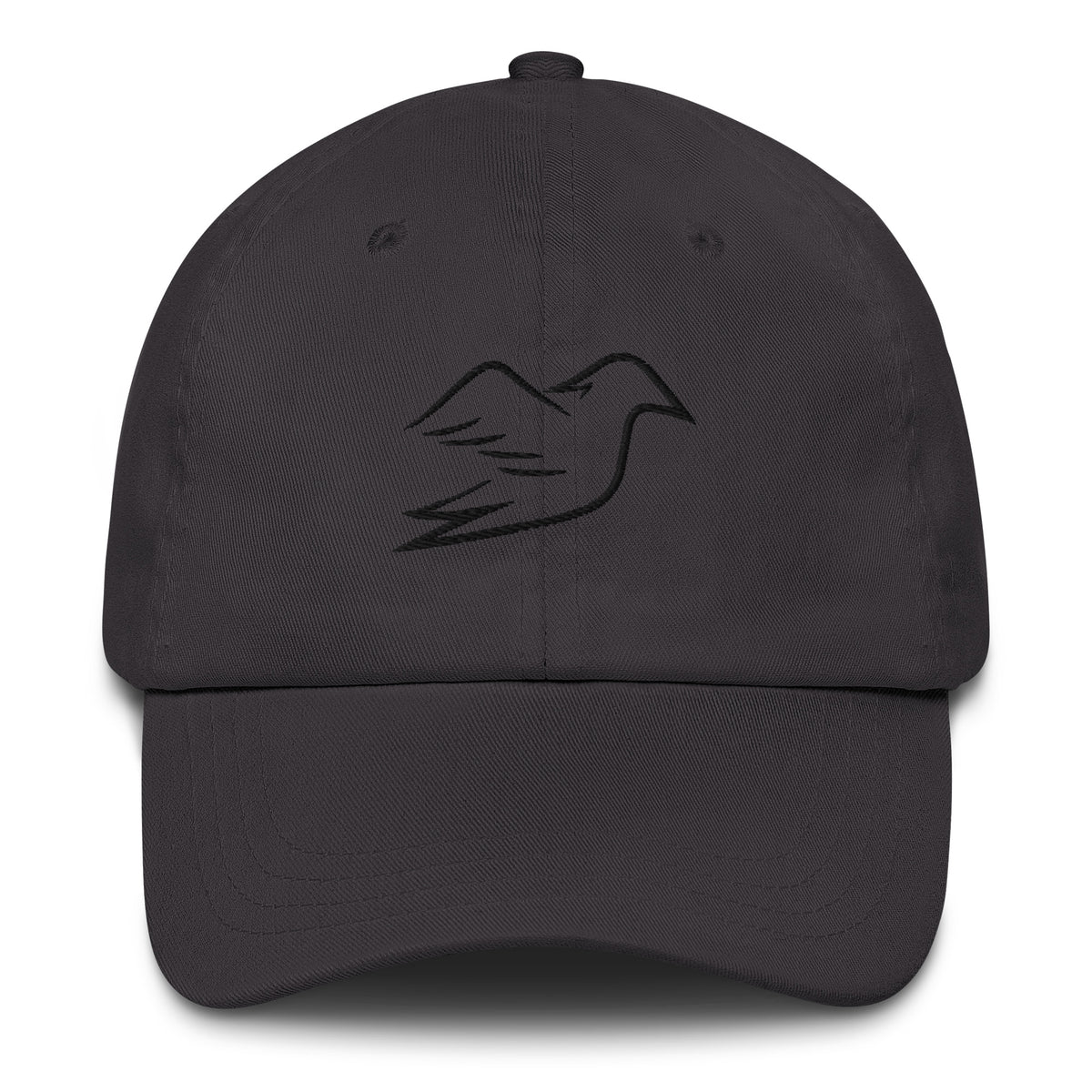 dark grey cap on a white background, front view