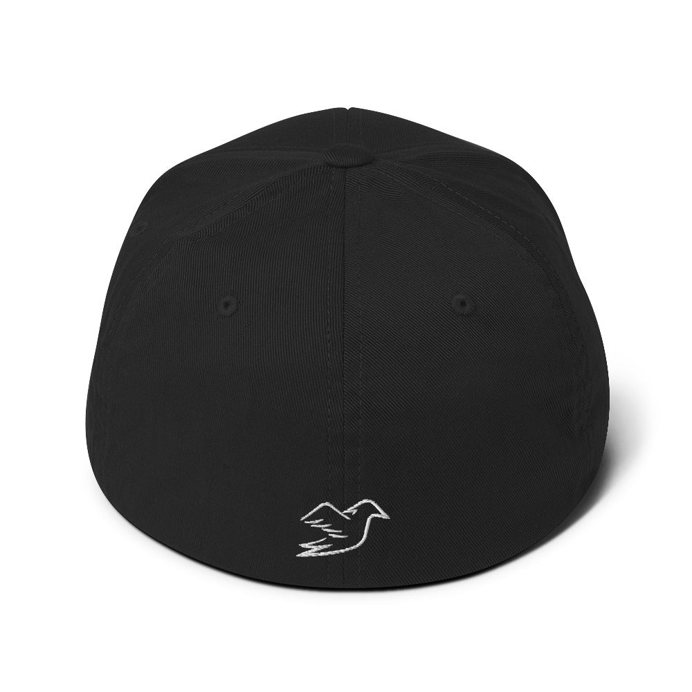 black cap on a white background, back view