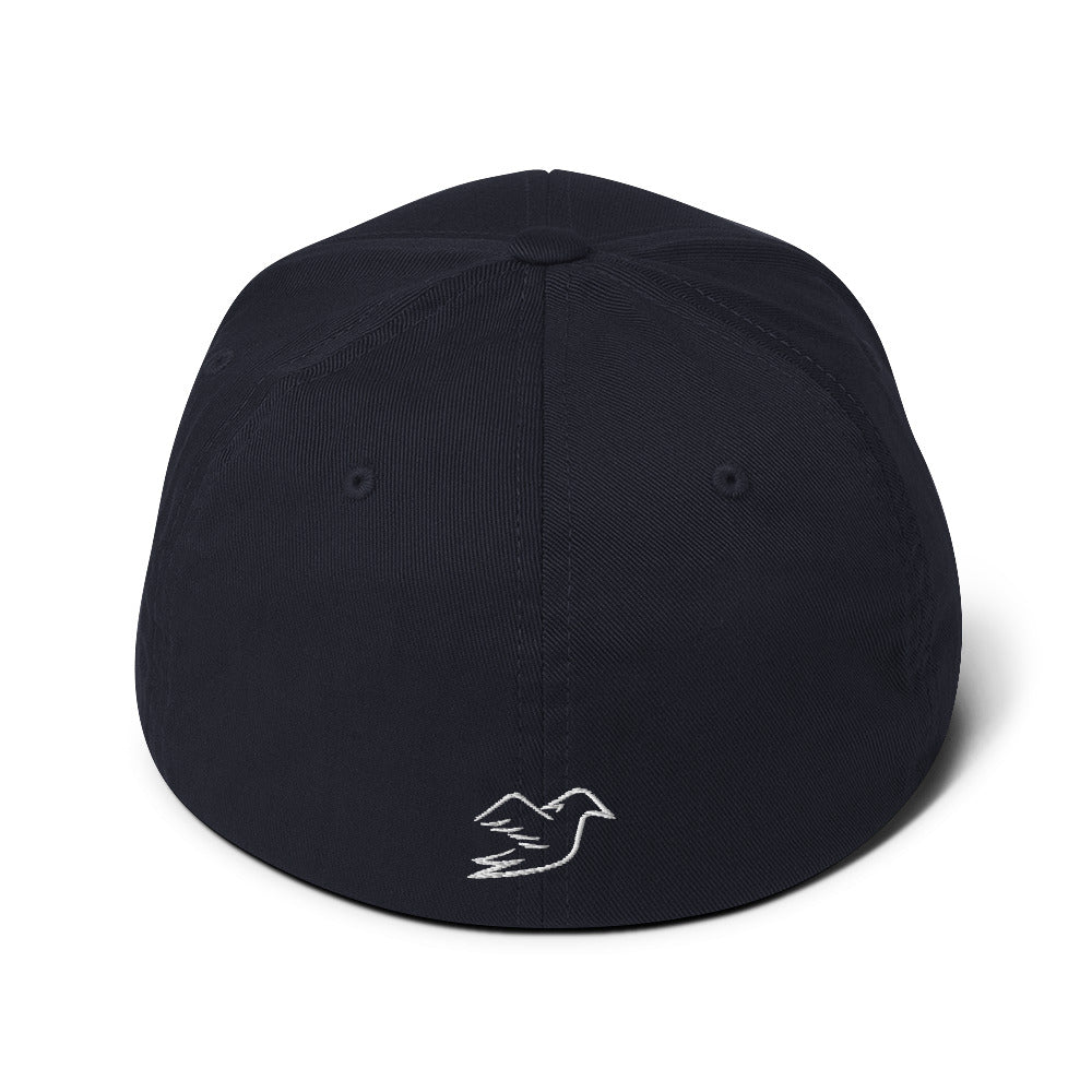 dark navy cap on a white background, back view