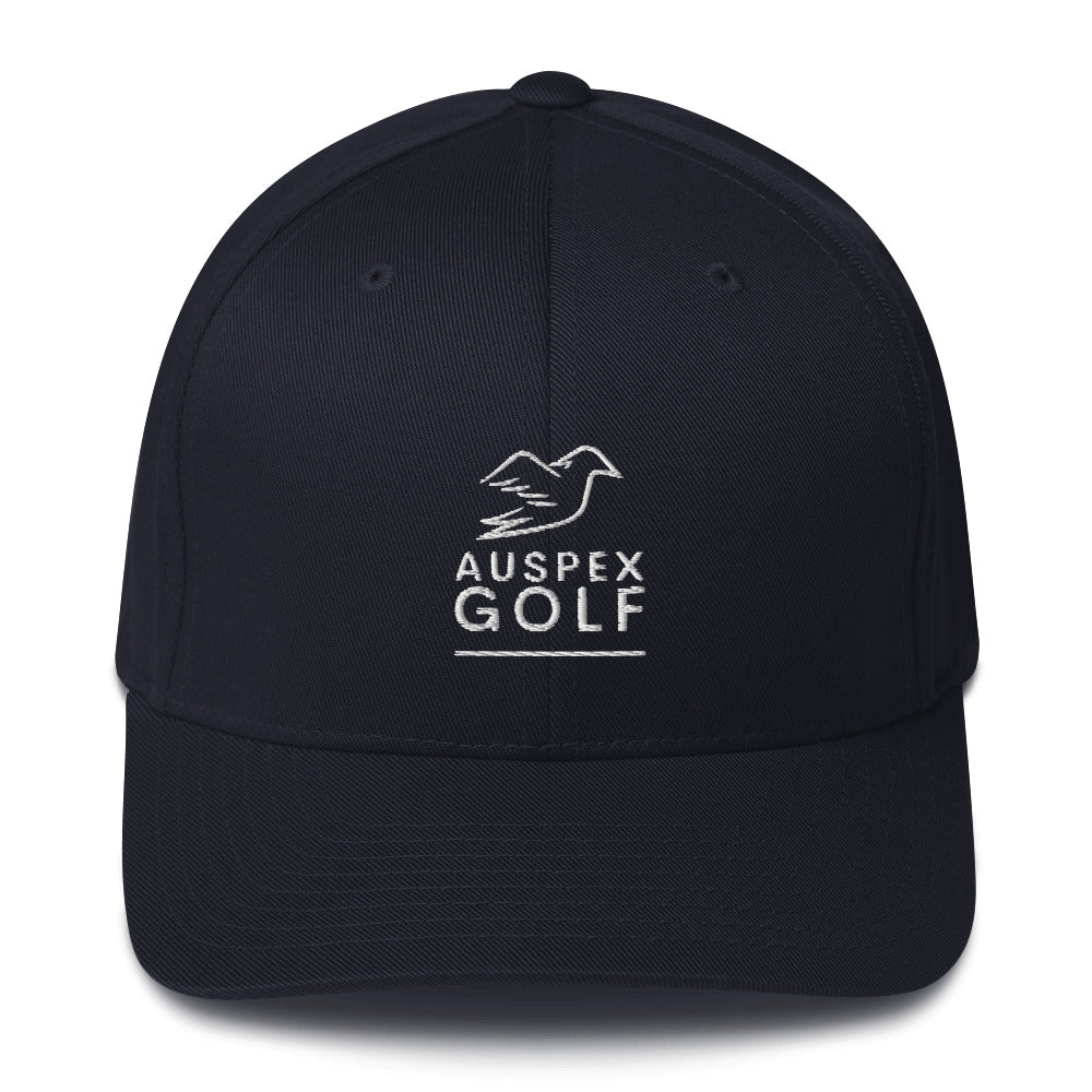 dark navy cap on a white background, front view