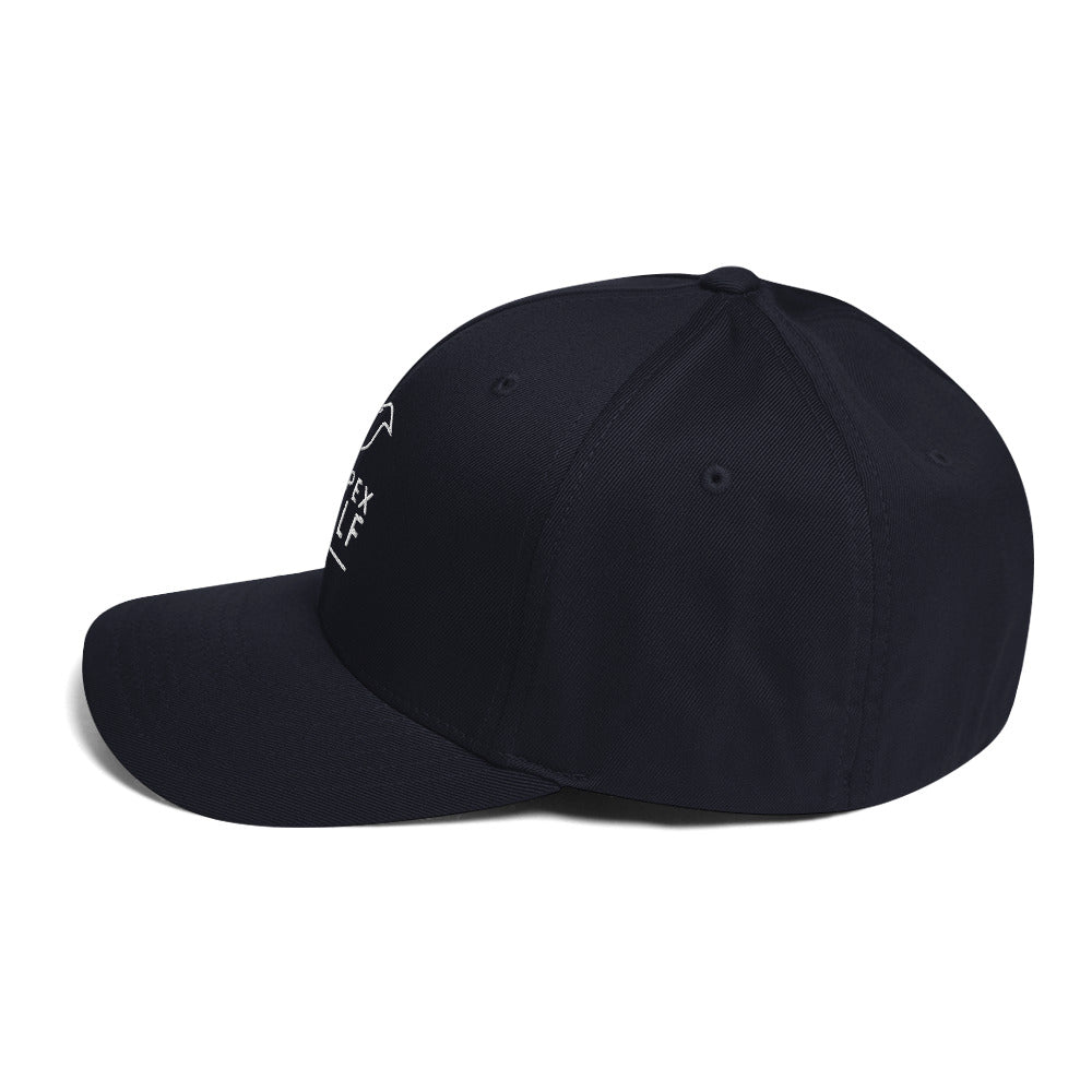 dark navy cap on a white background, left view
