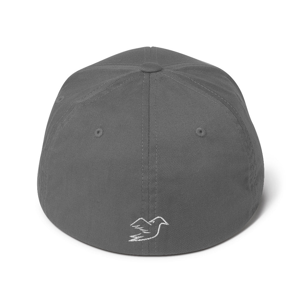 grey cap on a white background, back view