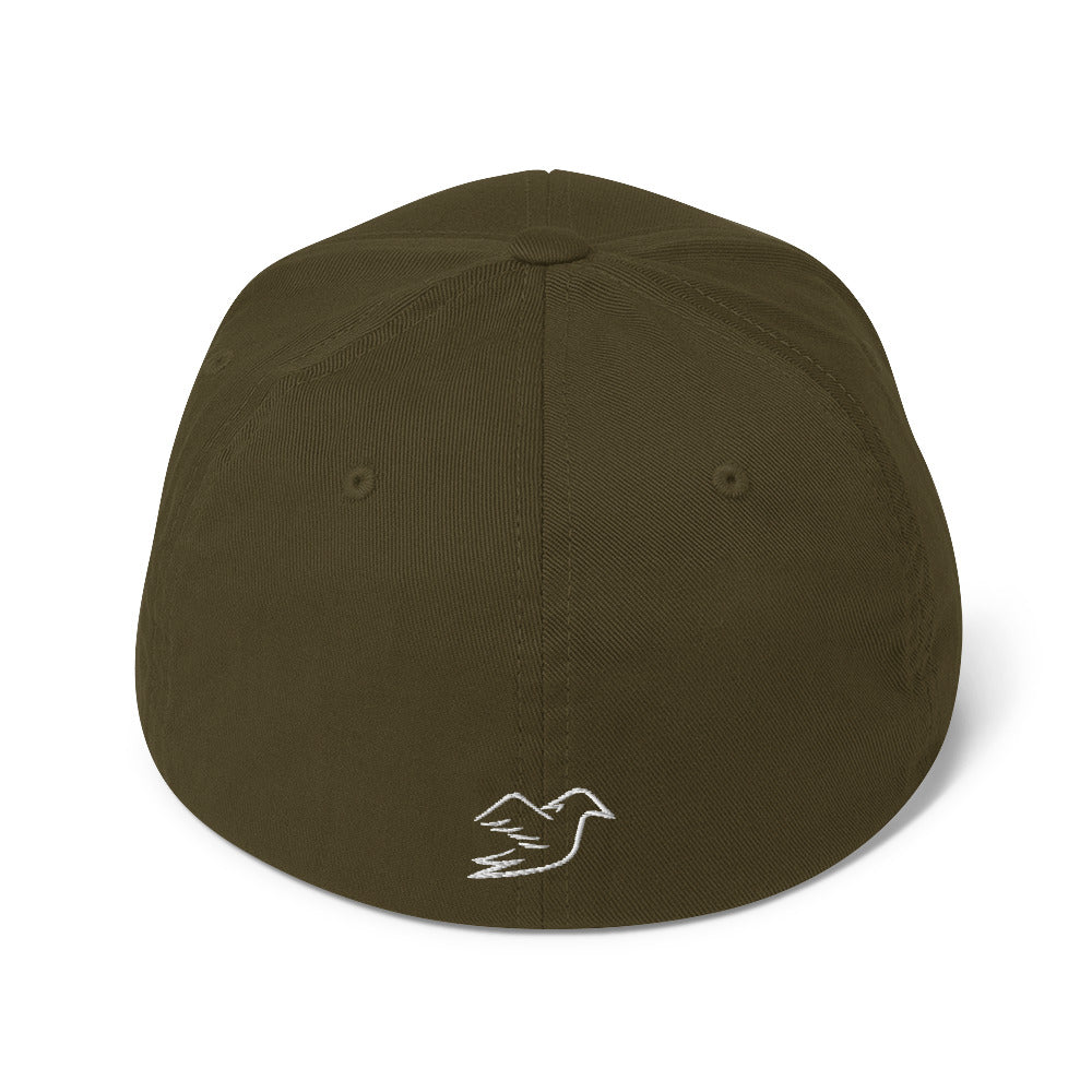 olive cap on a white background, back view