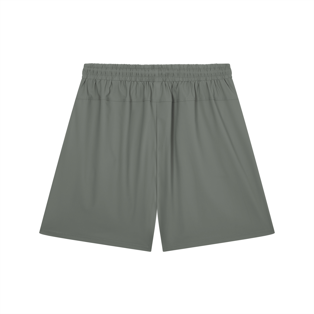 Gray stretch shorts, back view