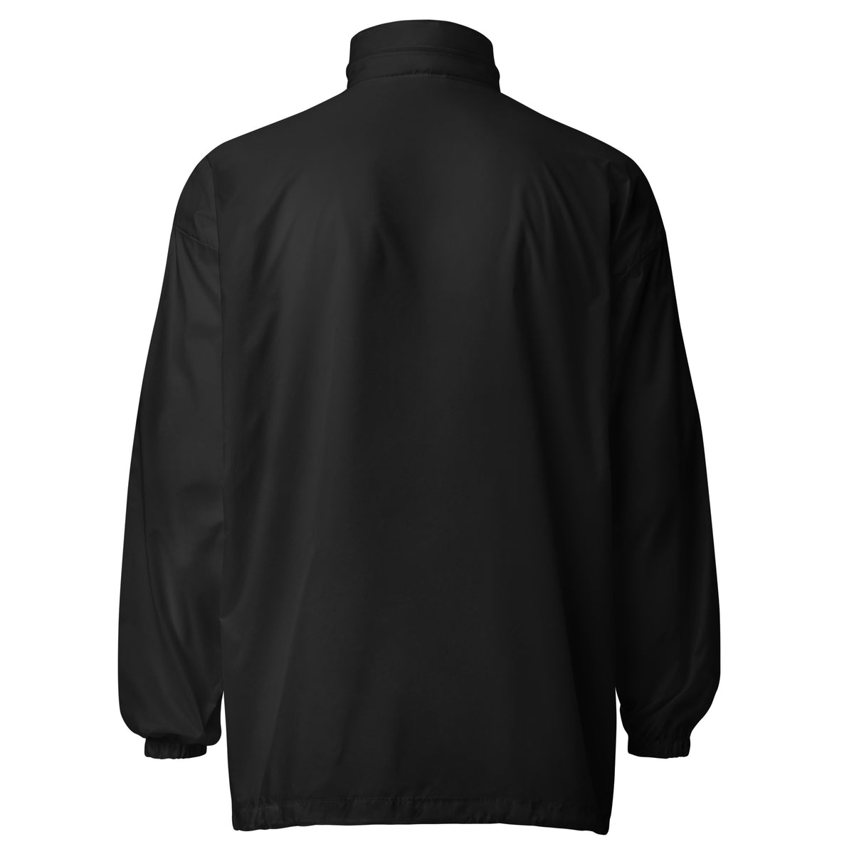 black windbreaker on a white background, back view