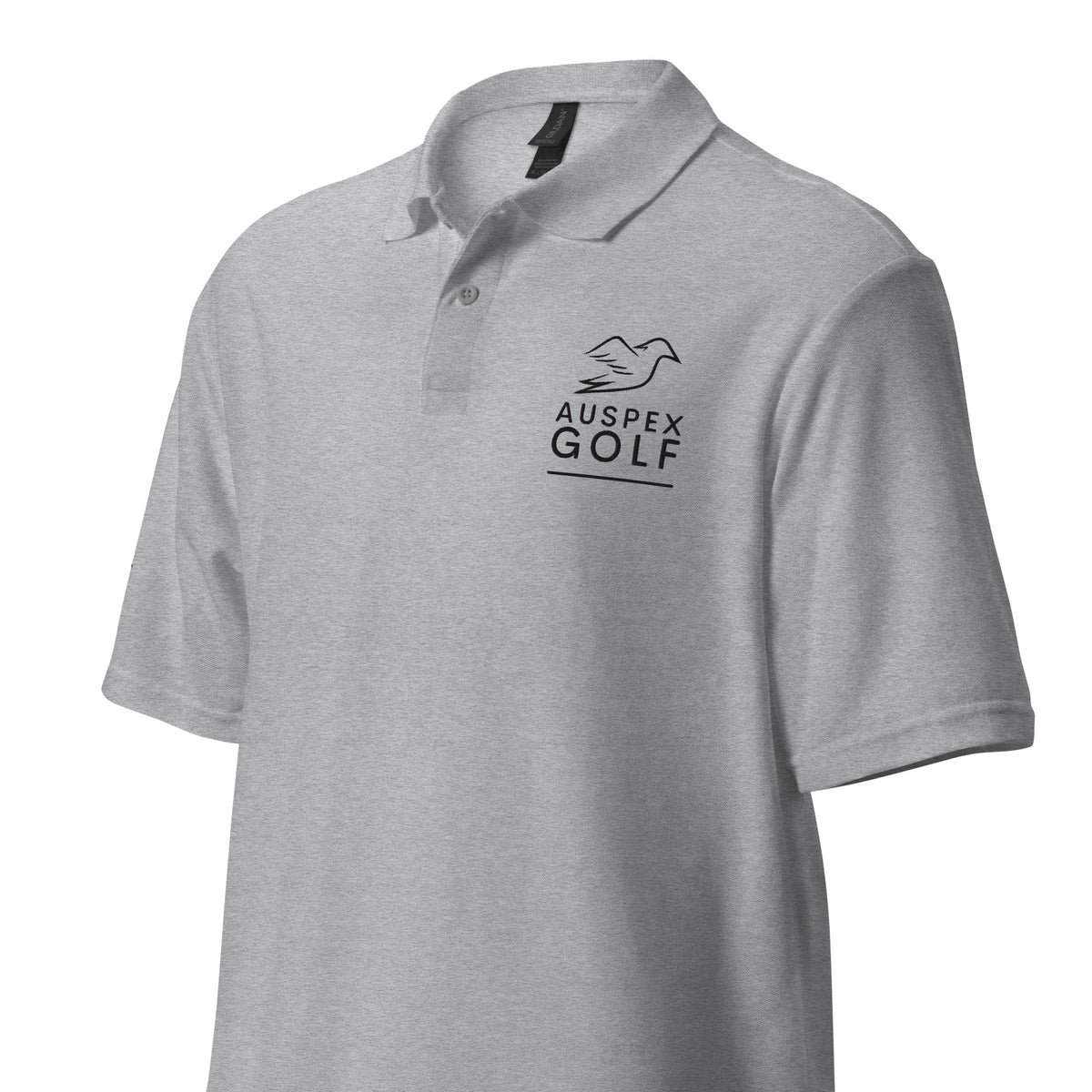 sport grey polo on a white background, front-left view