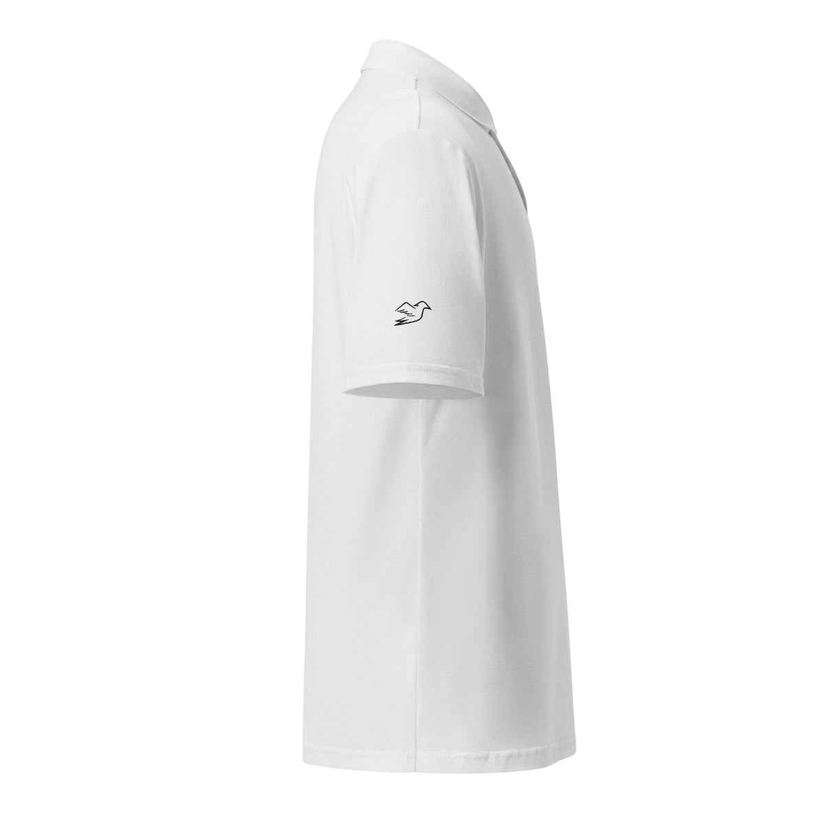 white polo on a white background, right view