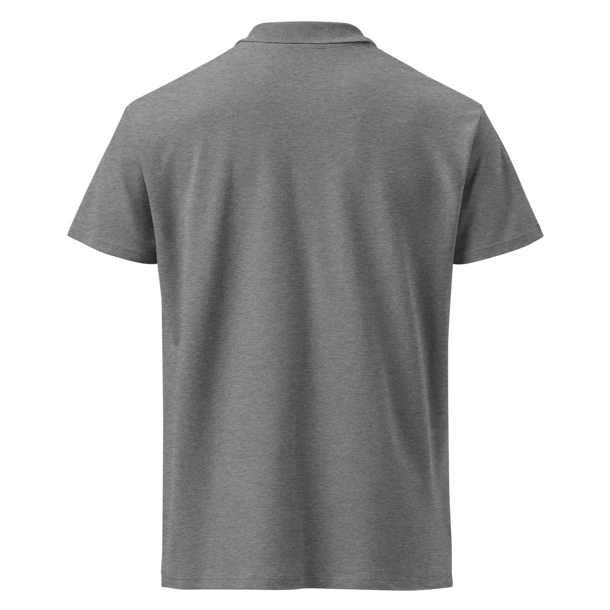 grey melange polo on a white background, back view