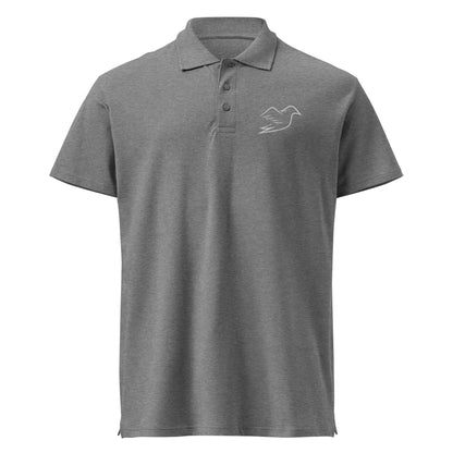 grey melange polo on a white background, front view