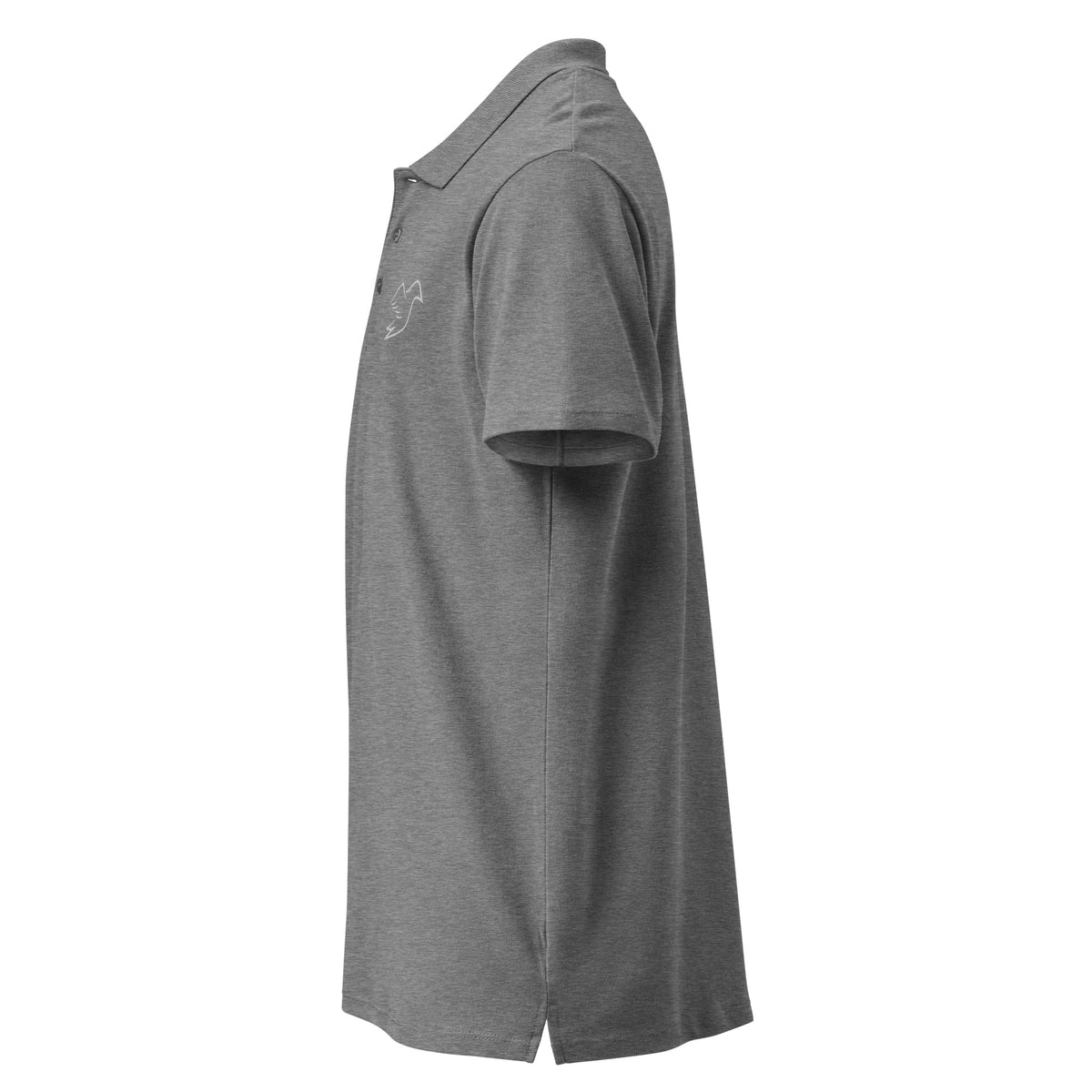 grey melange polo on a white background, left view