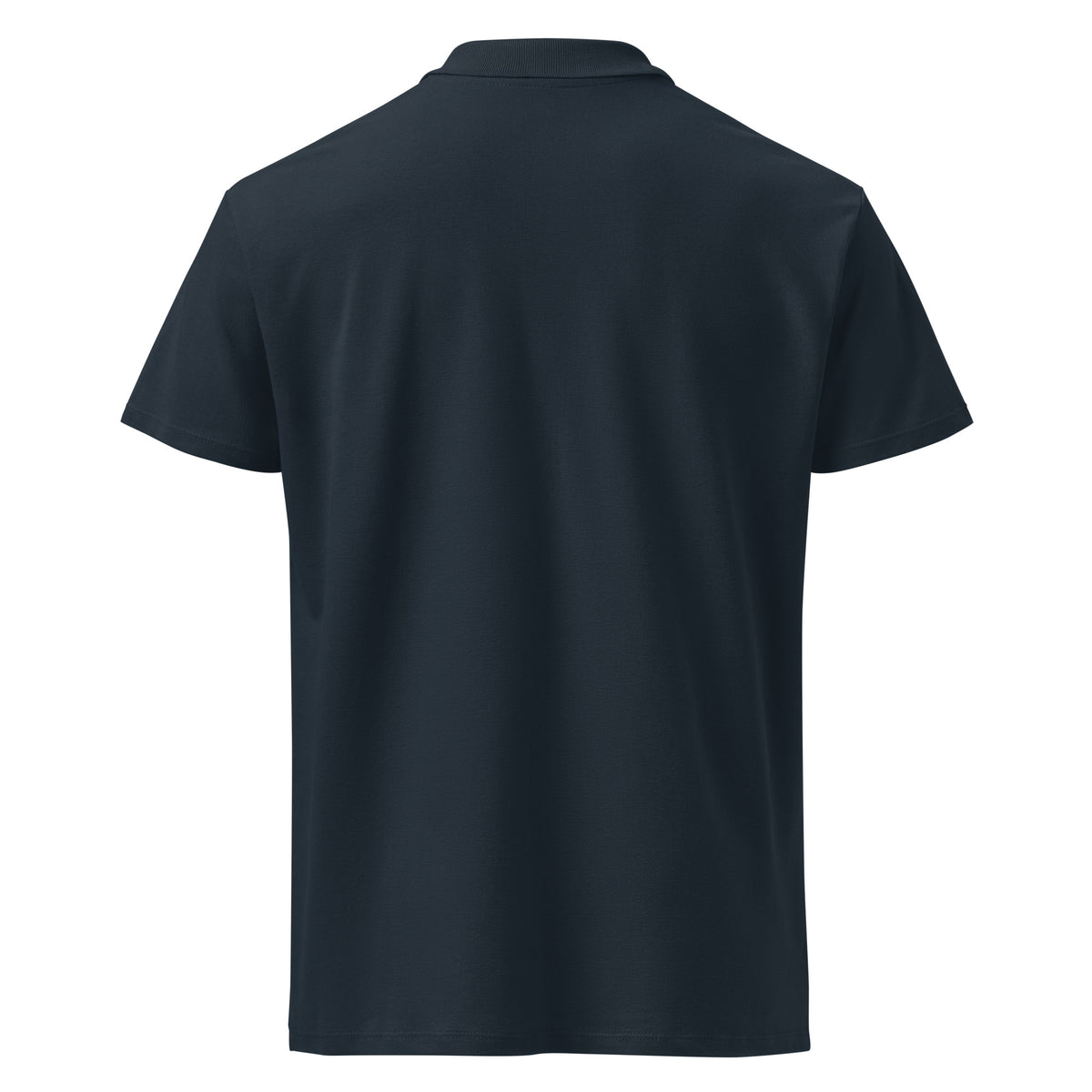 navy polo on a white background, back view