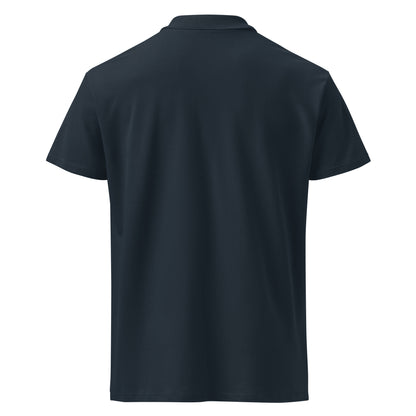 navy polo on a white background, back view