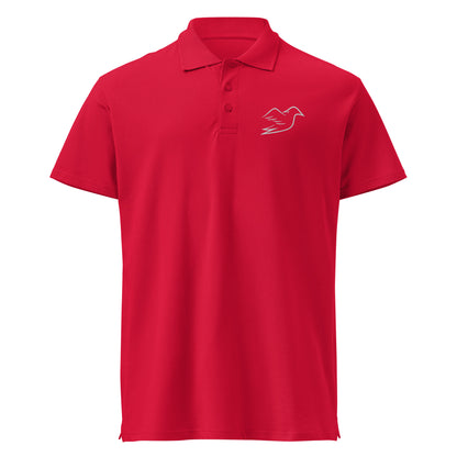 red polo on a white background, front view